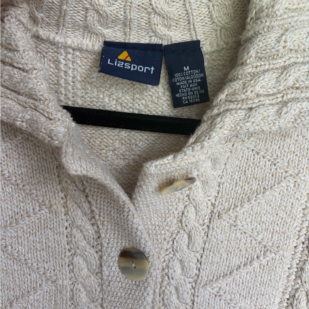 Vintage Cable Knit Cardigan Cream 100% Cotton Chunky Sweater Minimalist - Picture 3 of 7
